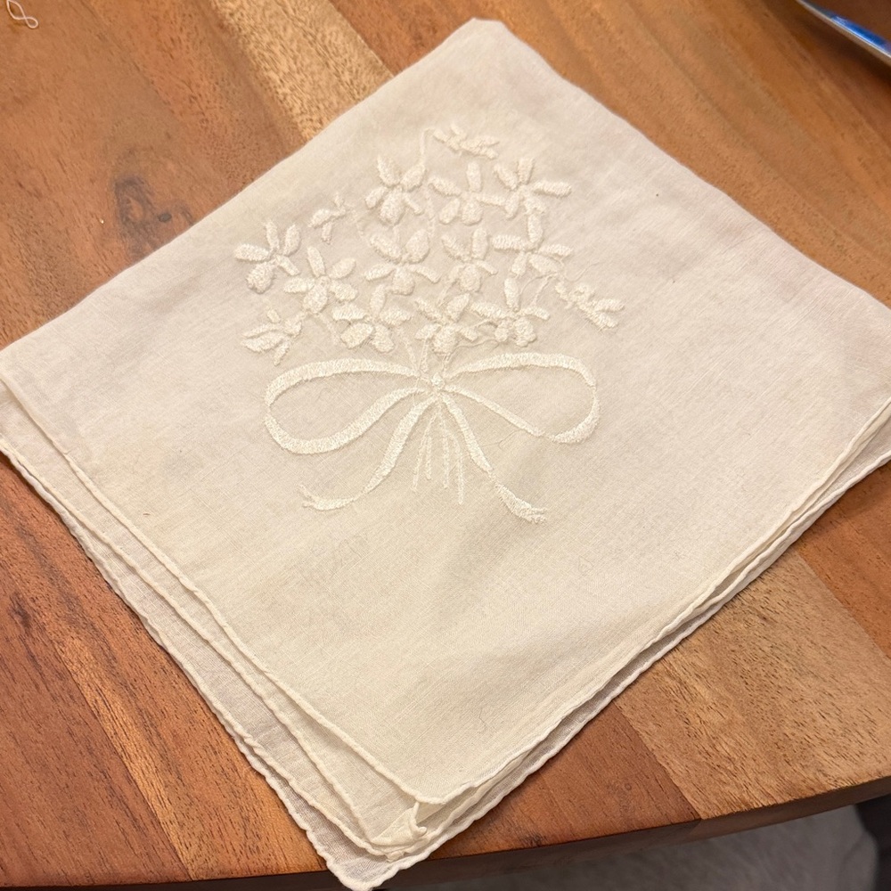 Embroidered Cream Handkerchief